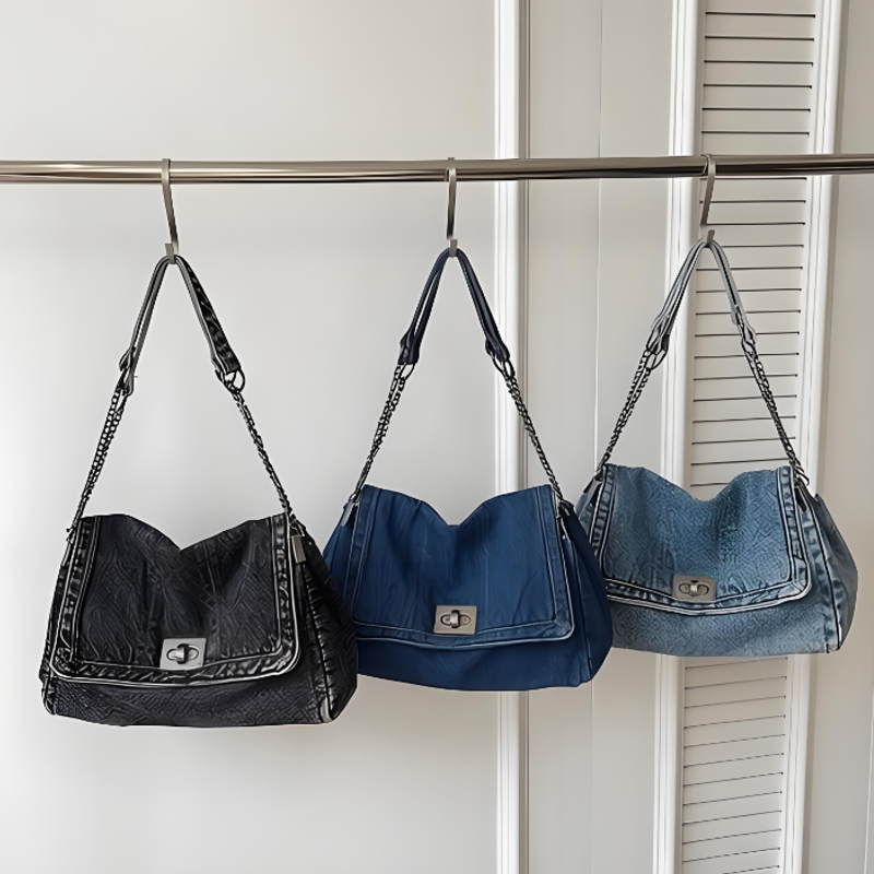 Saddle Bag Distressed - Retro Distressed Washed Denim Chain Crossbody