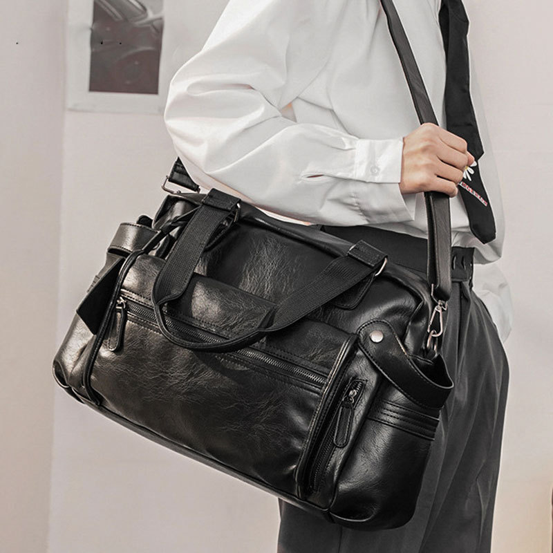 Luxury Tote Bags With Zipper - Men PU Leather Briefcase Top-Handle Handbag