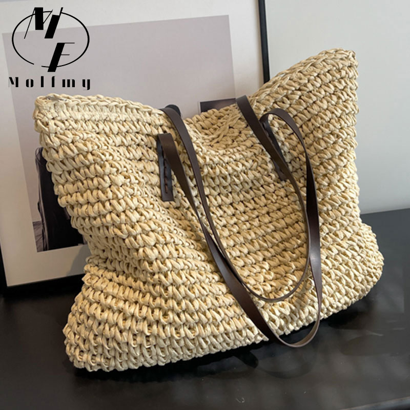 Luxury Tote Bags With Zipper - Straw Woven Tote Bags Casual Large