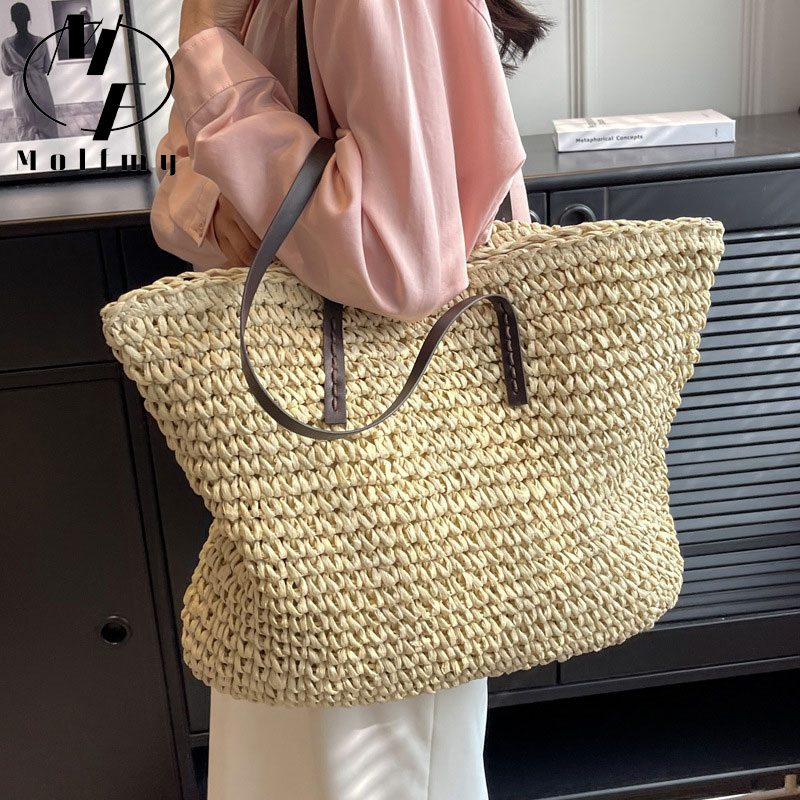 Straw Woven Tote Bags Casual L - Luxury Tote Bags With Zipper のレビューと価格