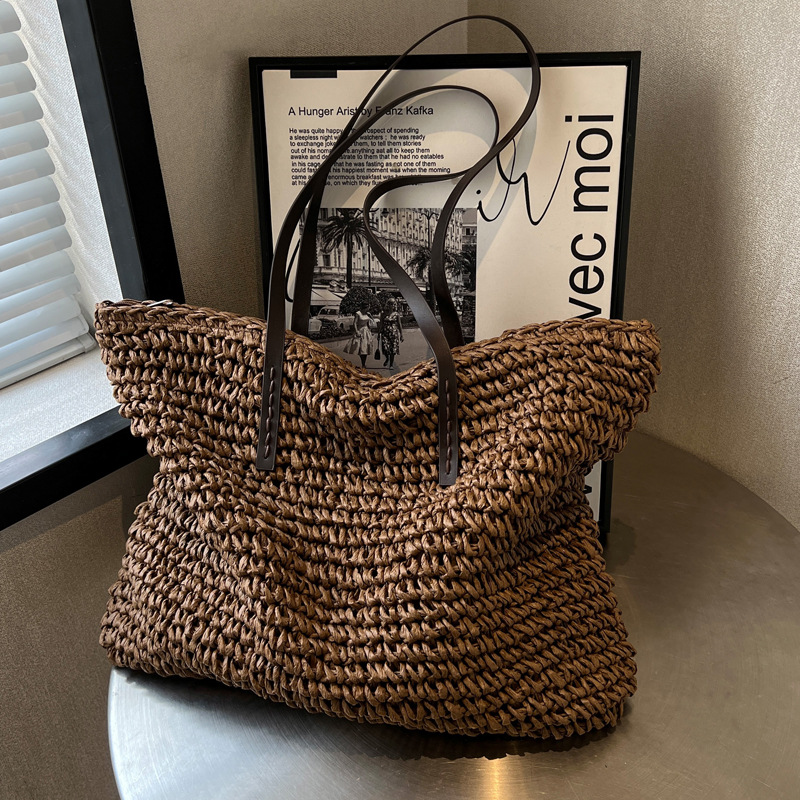Straw Woven Tote Bags Casual L - Luxury Tote Bags With Zipper のレビューと価格