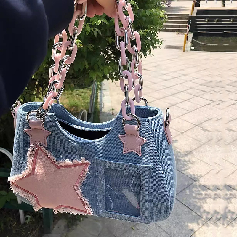 Denim Women Underarm Shopper T - Luxury Tote Bags With Zipper のレビューと価格
